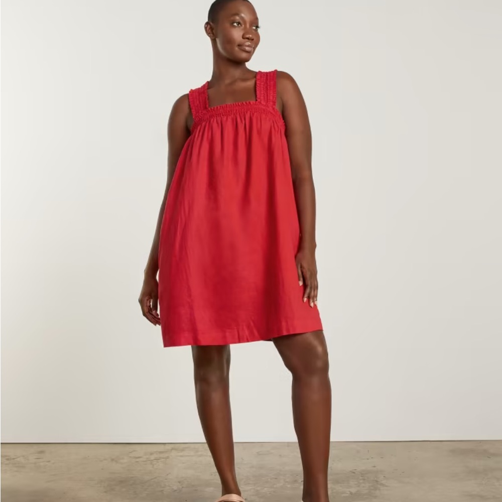 NWT Everlane Smocked Linen Dress in Goji Berry